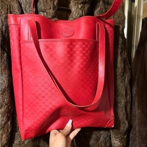 Gucci micro GG Vibrant Red Leather Tote RARE